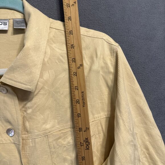 VTG Chicos 100% Silk Jacquard Button Up Top Size 3 (XL) Yellow Boxy Old Money - Picture 4 of 8